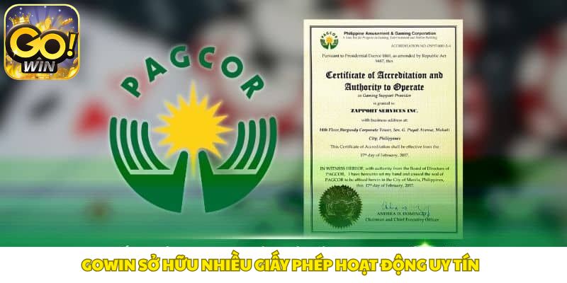 Gowin sở hữu nhiều giấy phép hoạt động cấp bởi các tổ chức quốc tế